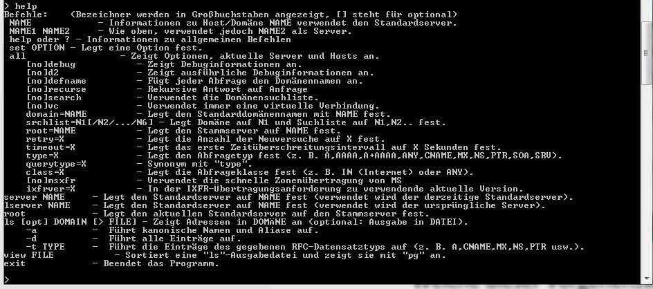 Windows-Eingabeaufforderung: nslookup help