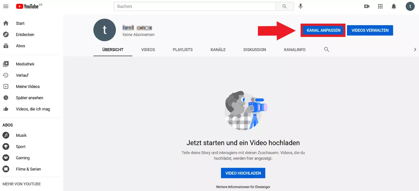 YouTube-Kanal: Schaltfläche „Kanal anpassen“