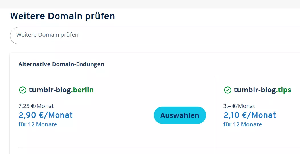 IONOS: Alternative Vorschläge für Domain