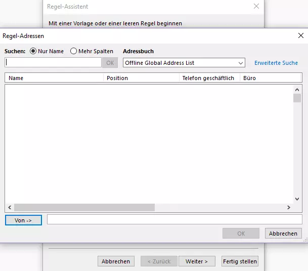 Outlook Regel-Assistent: Adressauswahl