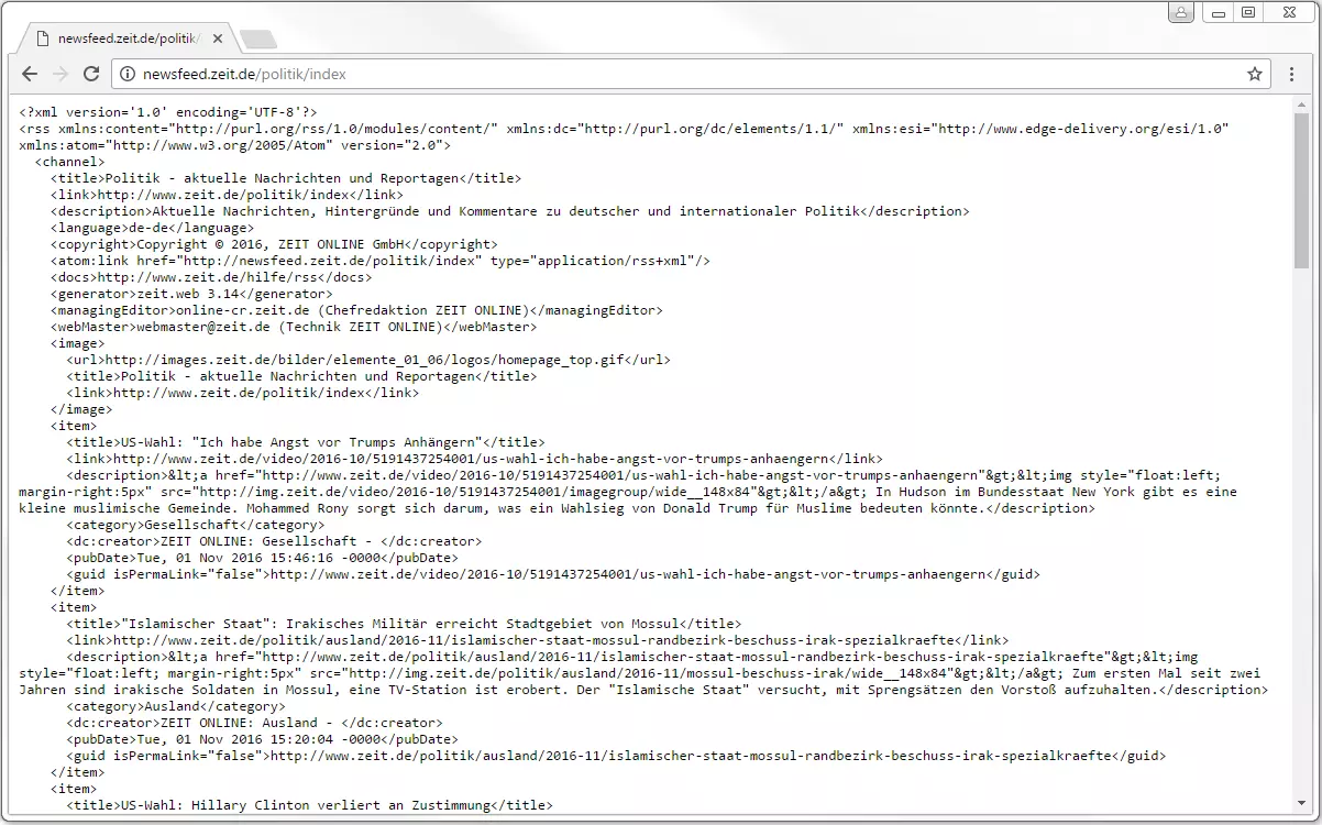 Darstellung eines RSS-Feeds in Google Chrome