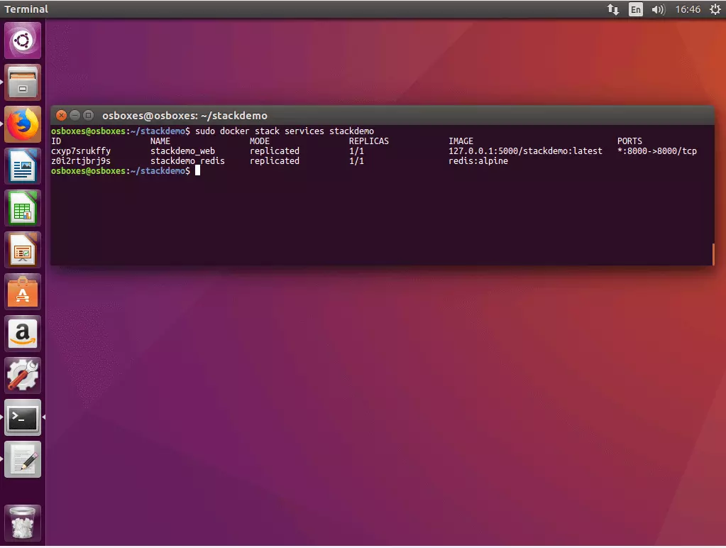 Der Befehl „docker stack services“ im Ubuntu Terminal