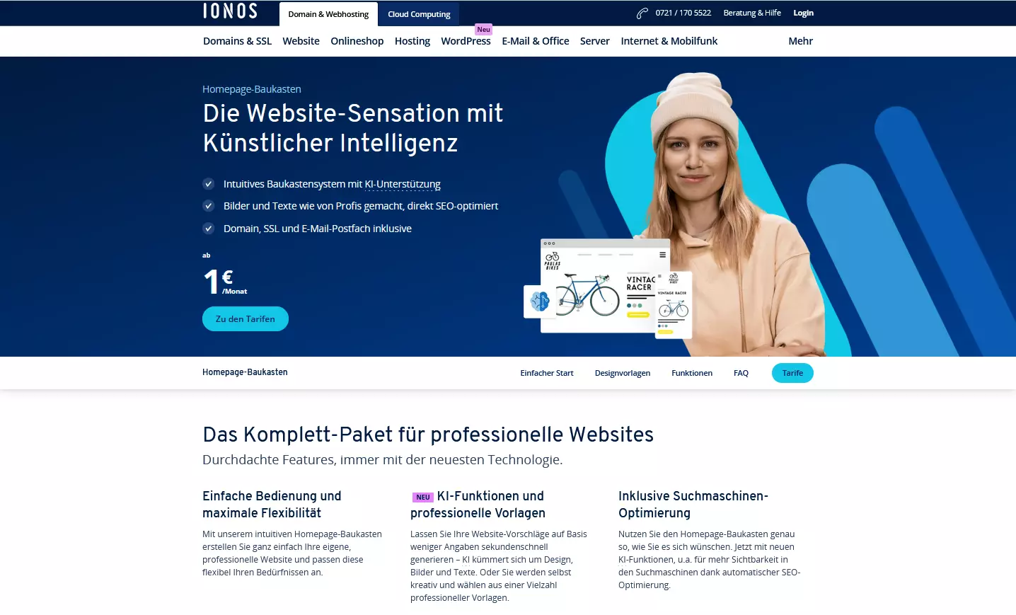 Landingpage des IONOS Homepage-Baukastens