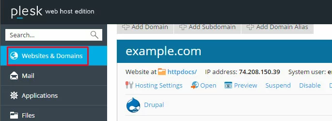 Websites & Domains auf Plesk