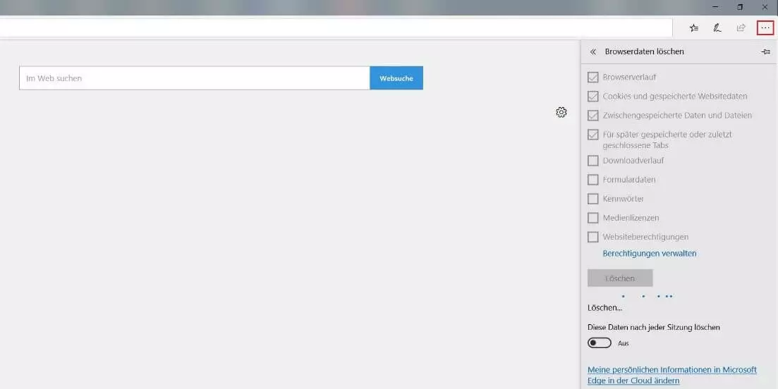 Menü in Microsoft Edge: Browserdaten löschen