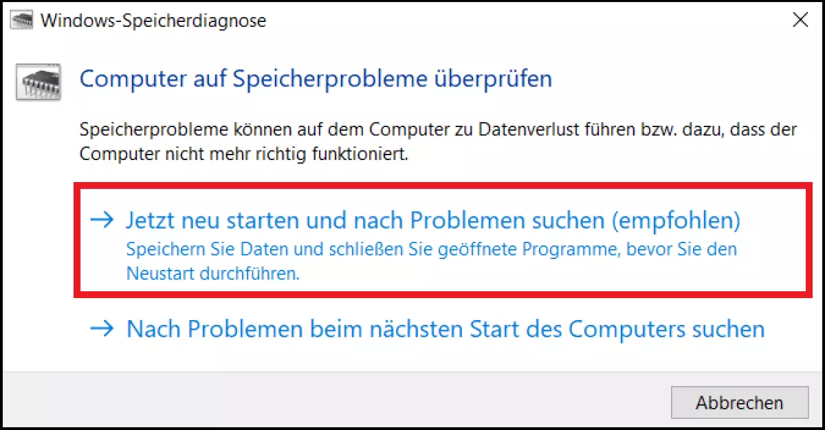 Das „Speicherdiagnose“-Tool in Windows