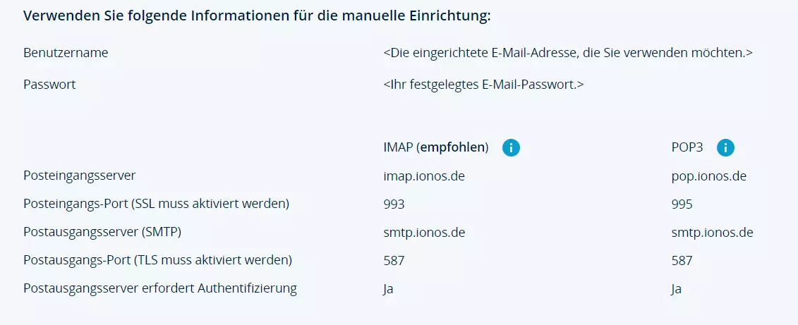 IONOS Mailserver-Informationen