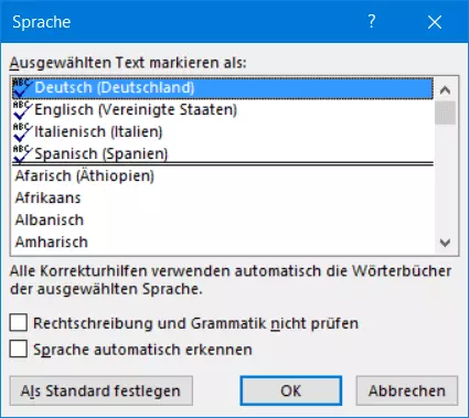 Textsprache auswählen 