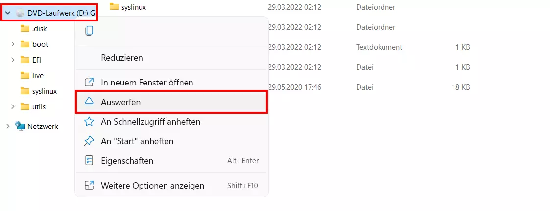 ISO-Datei auswerfen in Windows 11