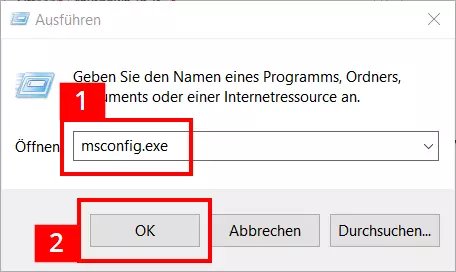 Msconfig-Befehl im Ausführen-Dialog von Windows 8