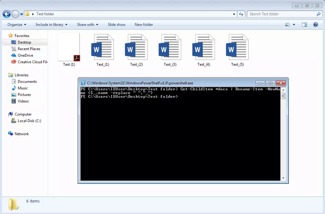 Ergebnis der Umbenennung von Dateien via PowerShell