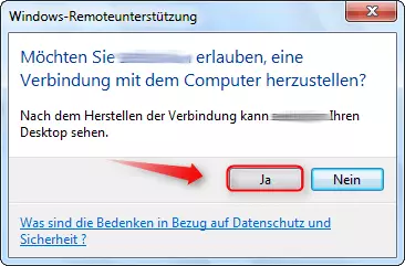 Anzeigefenster, um die Verbindungsherstellung mit einer externen Person zu erlauben