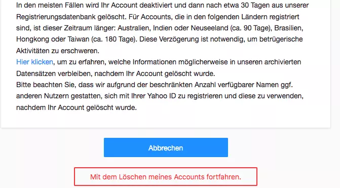 Erklärung zur Kündigung bei Yahoo