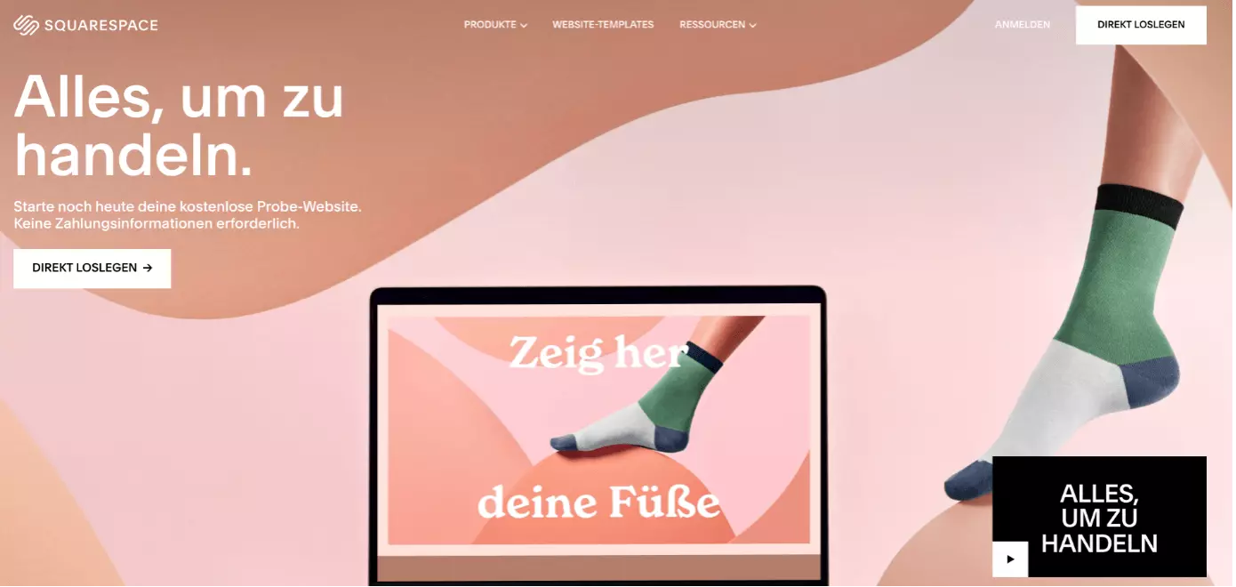 Screenshot der Website von Squarespace