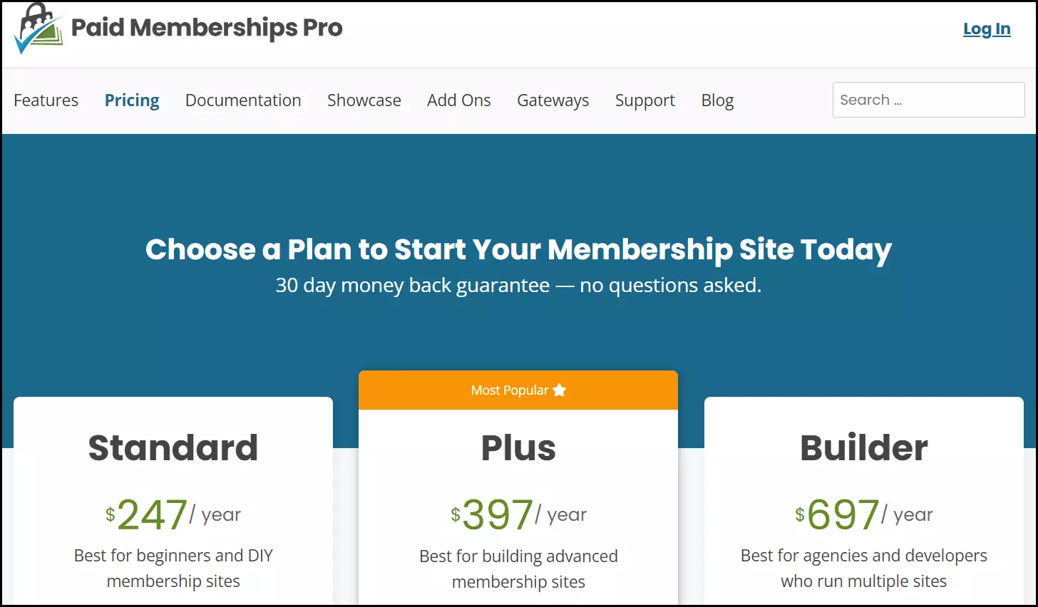 Die WordPress-Website des Plugins Paid Membership Pro