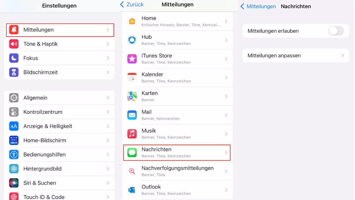 Die Benachrichtigungseinstellungen für Apps bei iOS