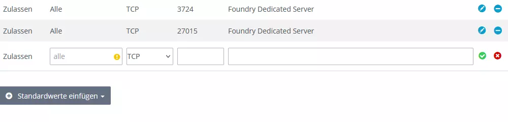 Ports des FOUNDRY-Servers freigeben im IONOS Kundencenter