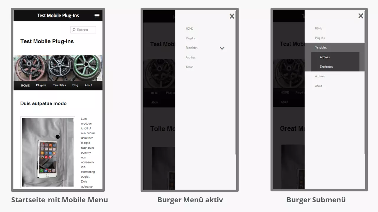 Die Webseite mit installiertem WordPress-Plugin WP Mobile Menu