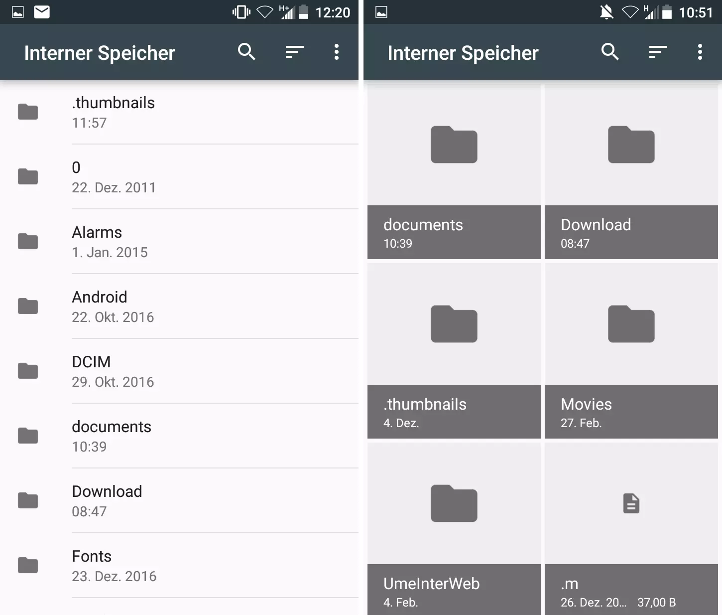 Android-Dateimanager: Listen- und Rasteransicht