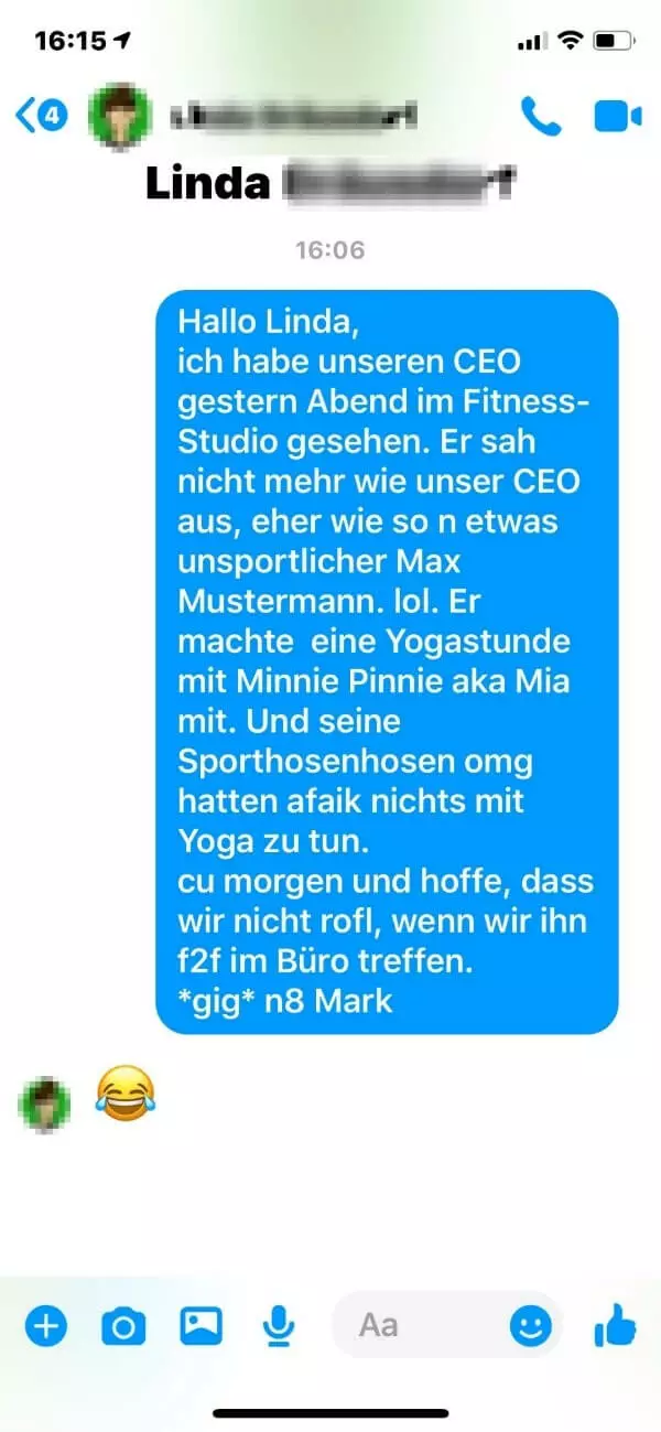 Chat Abkürzungen: Facebook-Messenger mit einem Textbeispiel