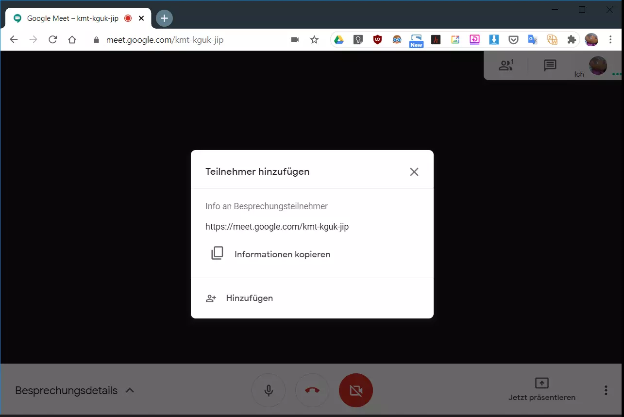Google Meet: Teilnehmer hinzufügen