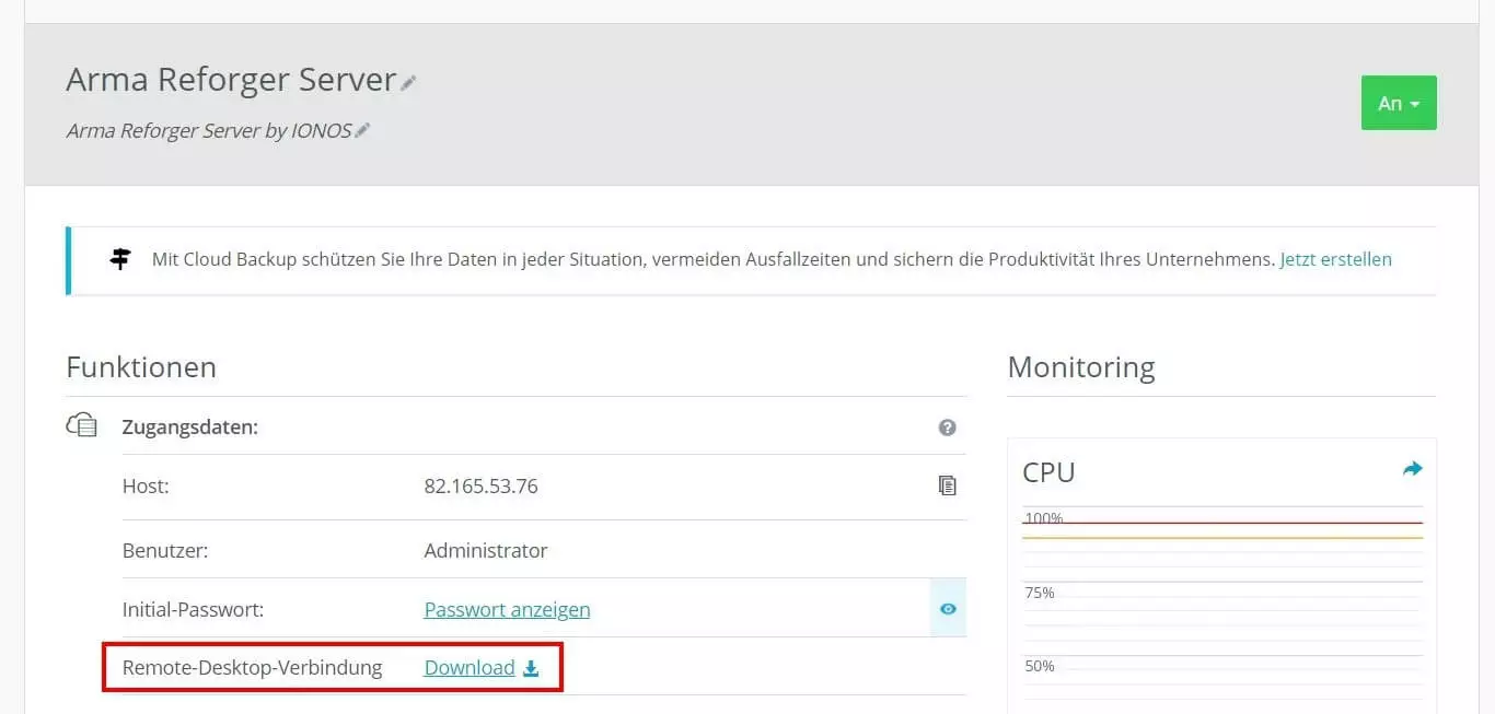 IONOS Cloud Panel: Zugangsdaten und Remote-Desktop-Einrichtung