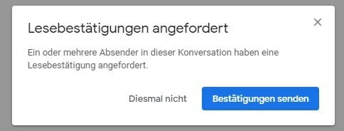 Gmail-Posteingang mit Lesebestätigungsanfrage