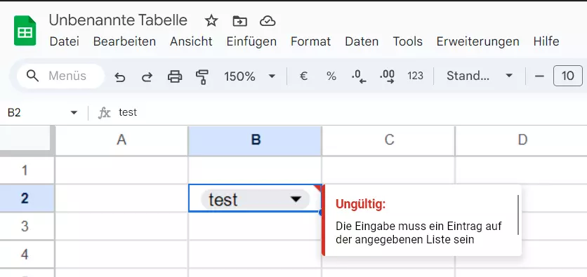 Dropdown-Feld mit Warnhinweis