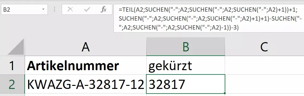 Excel SUCHEN: Artikelnummern kürzen