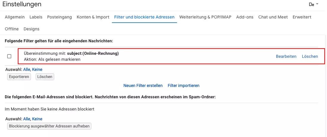 Gmail-Regeln bearbeiten und löschen