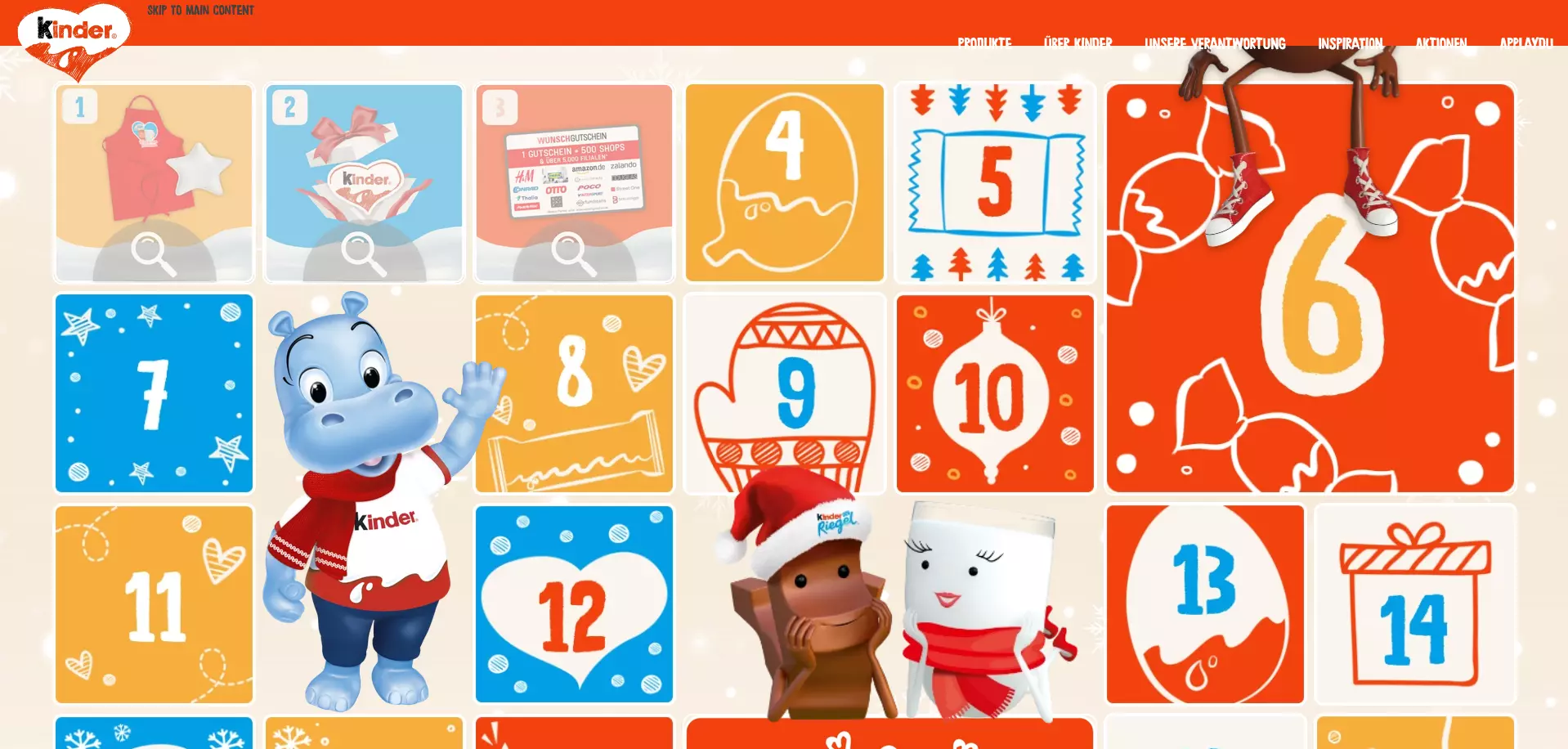 Screenshot des Adventskalenders auf der Kinder-Website Deutschland