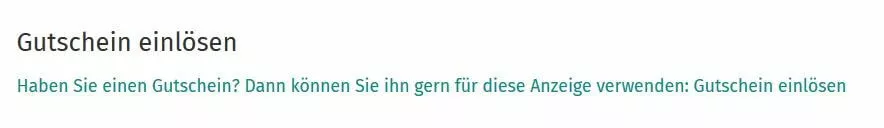 Nach dem Erstellen der XING-Anzeige erscheinende Frage an den Kunden, ob er nicht einen Gutschein einlösen möchte