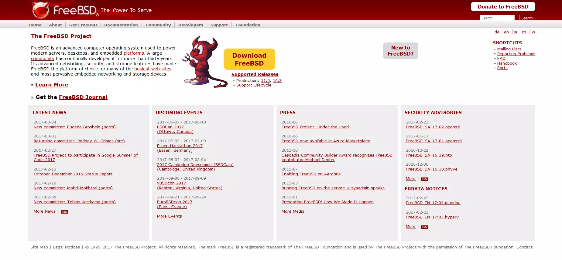 Die Startseite des Open-Source-Projekts FreeBSD