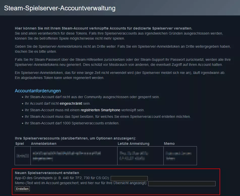 Screenshot der Steam-Spieler-Accountverwaltung