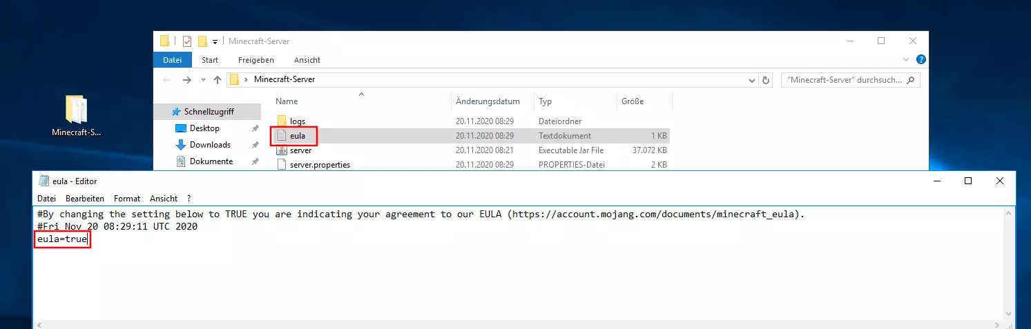 Minecraft-Server: EULA-Zustimmung