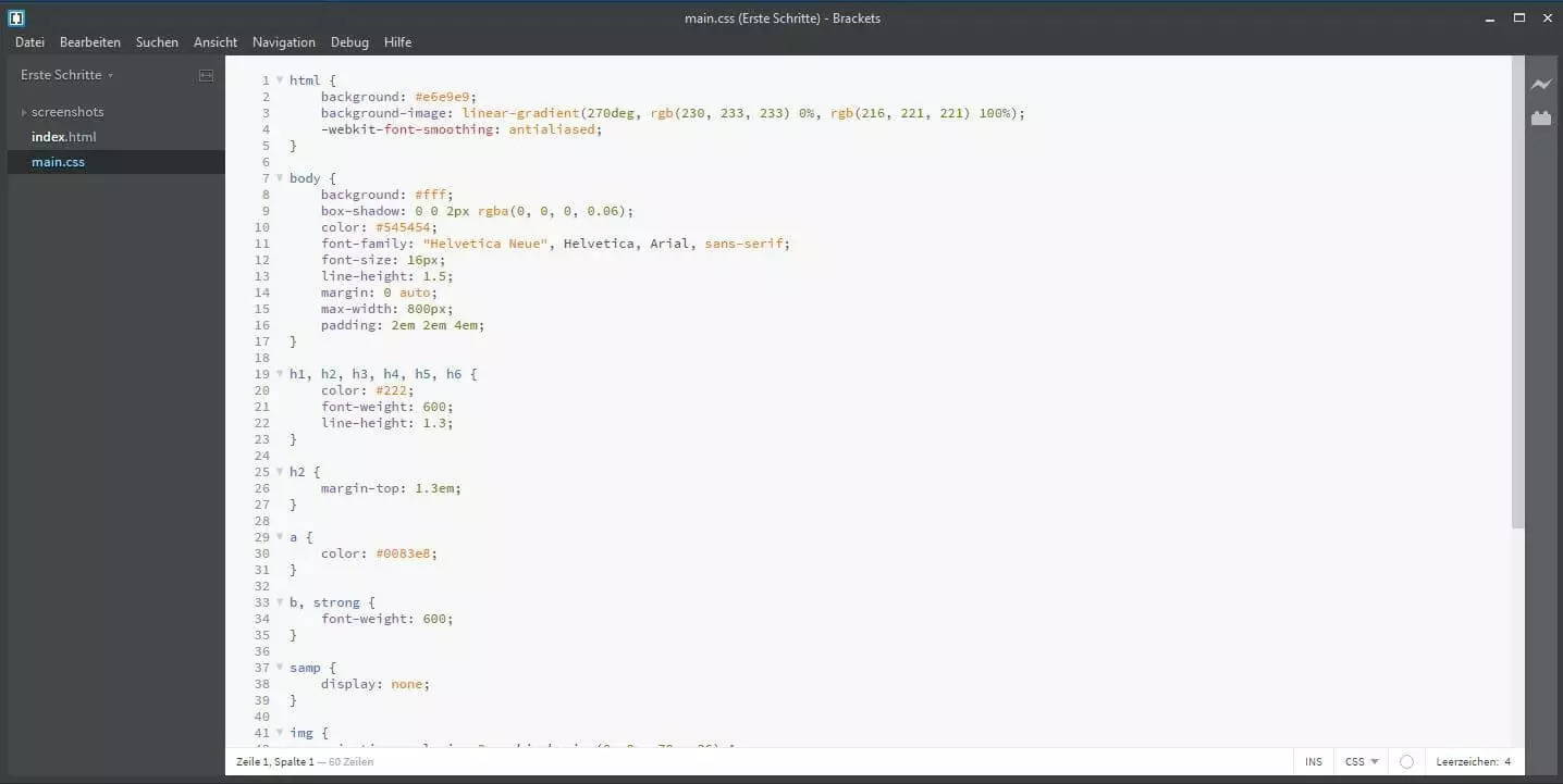 Ausschnitt des Brackets-Interfaces