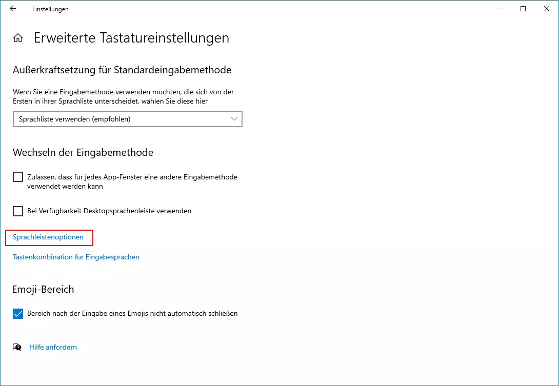 Erweiterte Tastatureinstellungen in den Windows-10-Einstellungen