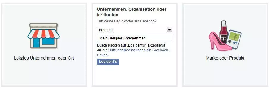 Fanpage einrichten: Auswahl der passenden Kategorie