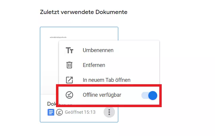 Google Docs mit Option „Offline verfügbar“