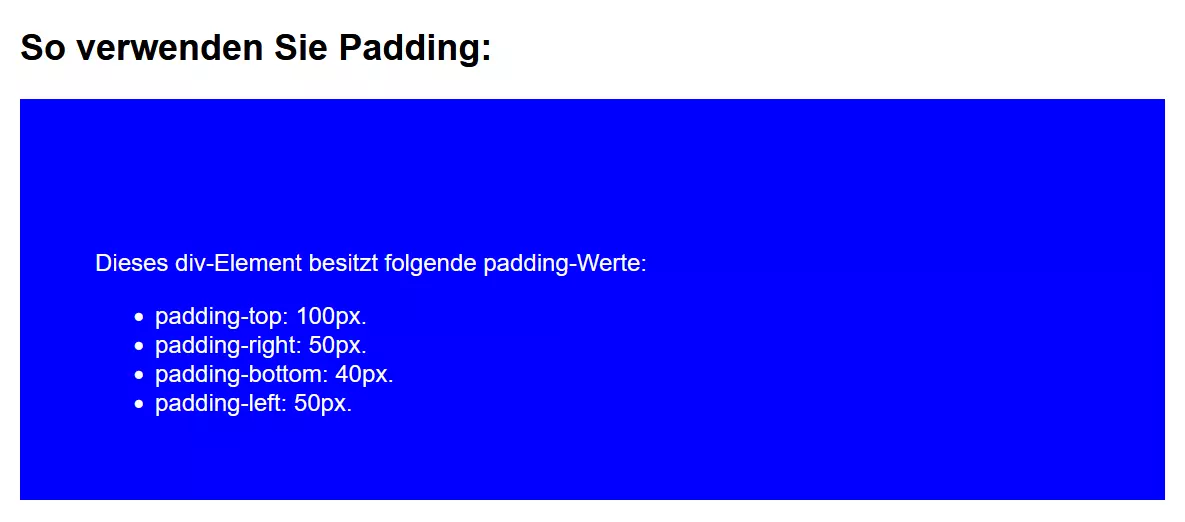 HTML-Container, dessen Inhalt mithilfe von Padding platziert wurde