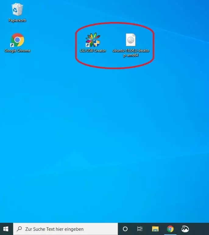 Ubuntu-ISO-Datei und LinuxLive USB Creator auf dem Desktop