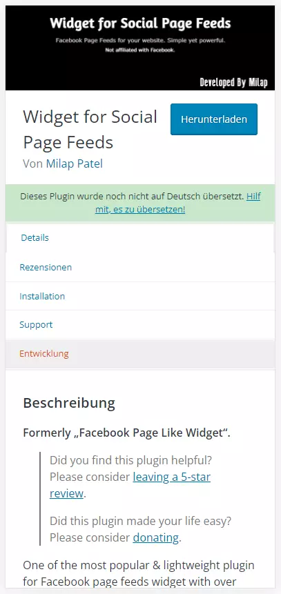 „Widget für Social Page Feeds“ auf wordpress.org