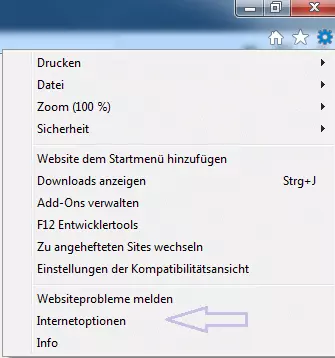 Internet Explorer: Zahnrad-Menü