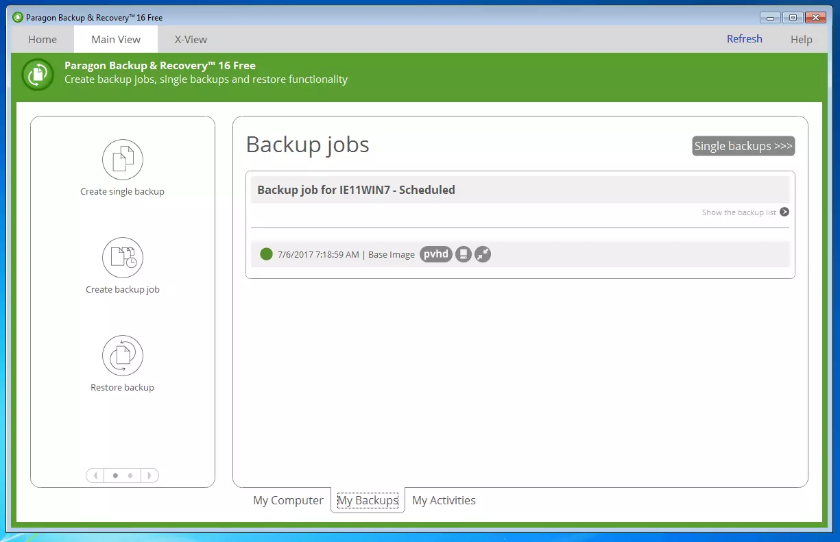 Paragon Backup & Recovery 16 Free: Übersicht aller Backup-Jobs