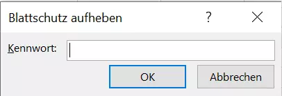Abbildung des Dialogs „Blattschutz aufheben“