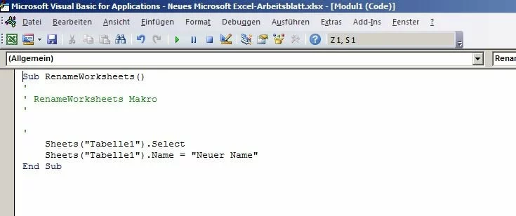 Code des RenameWorksheets-Makros
