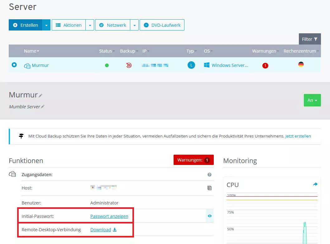 Cloud Panel bei IONOS