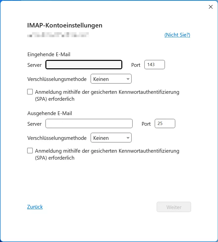 IMAP-Kontoeinstellungen