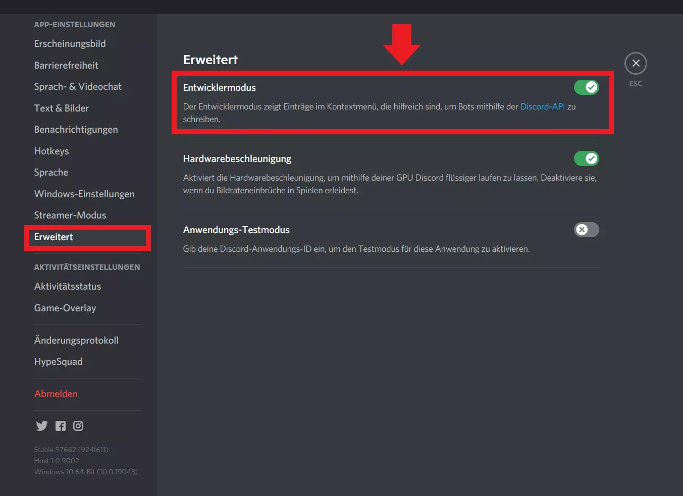 Aktivieren Sie in Ihrem Discord-Account den „Entwicklermodus“ und klicken Sie „Discord-API“