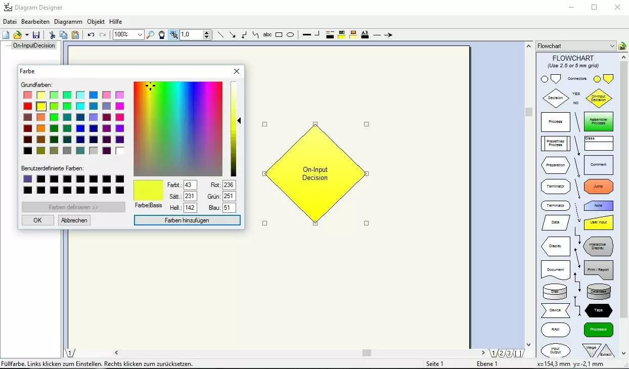 Benutzeroberfläche des Diagram Designers